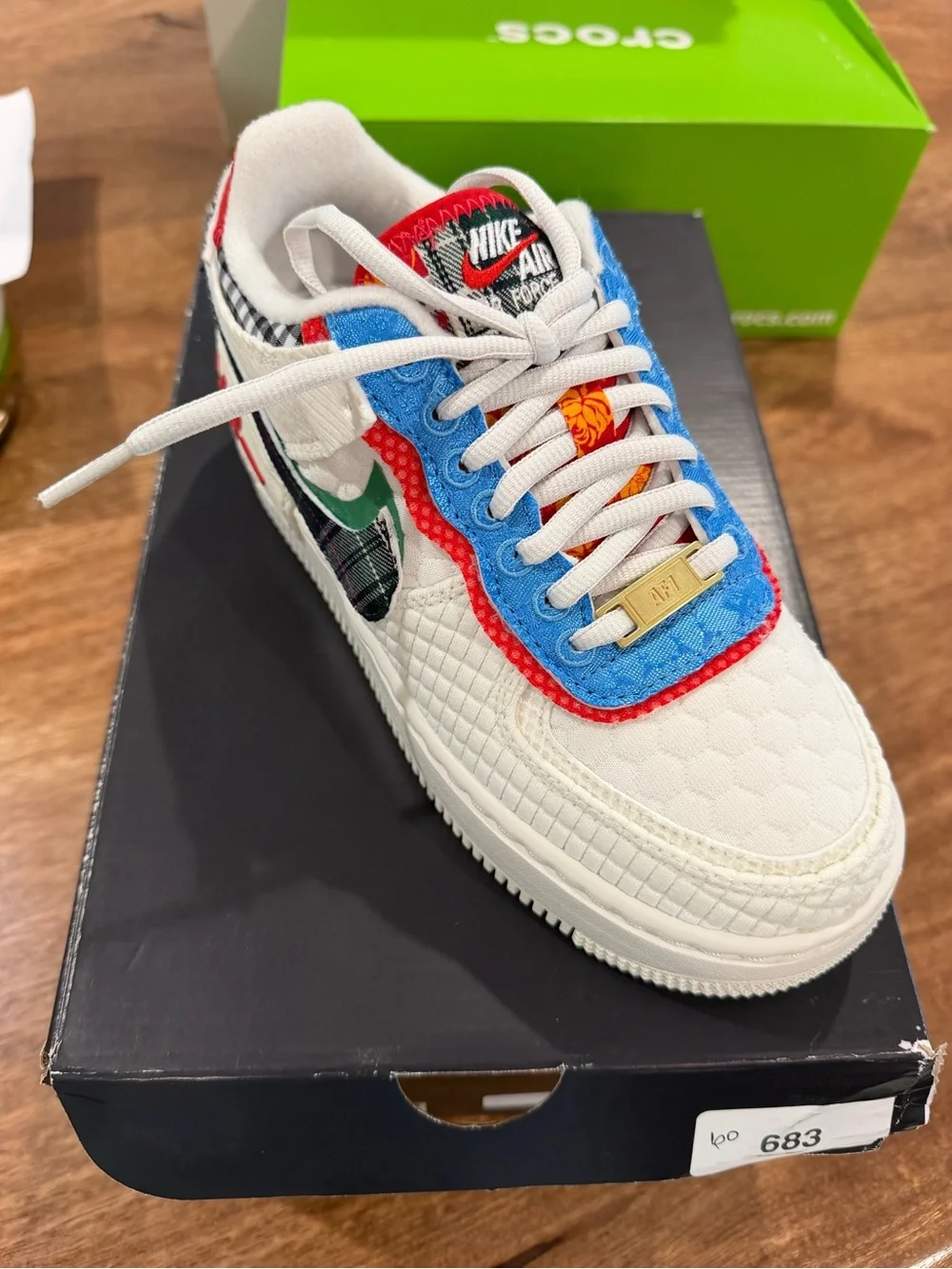 Nike Kids White Multicolor Patchwork Air Force Style Sneaker